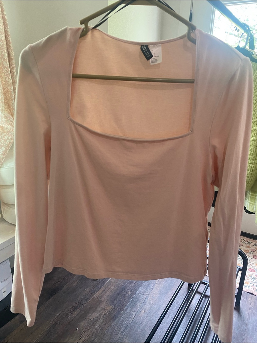 H&M Pale Pink Square Neck Long Sleeve Top